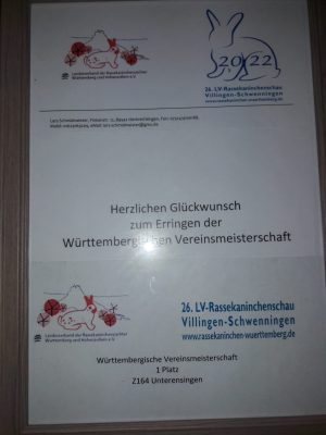 Erstes Mal Württembergischer Meister 
(Die 20 besten Tiere aus Unterensingen)