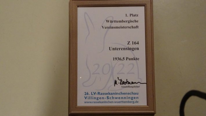 Erstes Mal Württembergischer Meister 
(Die 20 besten Tiere aus Unterensingen)